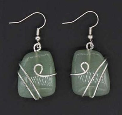 Green Aventurine Earring - Brass silver color plated - Size 25x20mm - NEW222