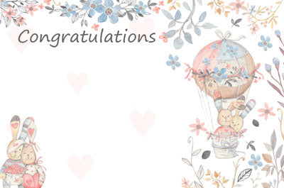 PK/50 - Flora Cards - Congratulations - Bunny In A Ballon - For A Baby