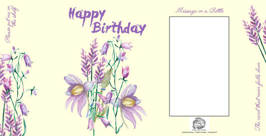 FROMME BOTTLE GREETING CARDS - HAPPY BIRTHDAY - PURPLE FLORAL - 29.5CM X 14.5CM - GIFT TAG
