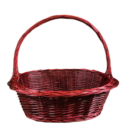 4 Sets of 3 - Sloped Oval Willow Baskets - 18 15 & 12.5 inch - Ruby Wine Color - Includes Cello Bags - Pull Bows & Basket Bags.