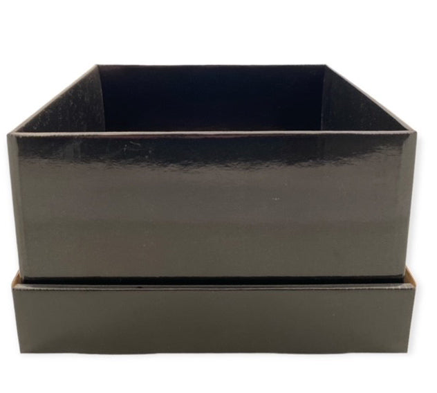 BLACK SQUARE GIFT BOX 9.75 Square x 6 Deep - Glossy Finish - 40 per case (Fits 26x40 Basket Bag)