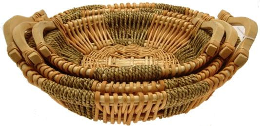 S/3 WILLOW/SEAGRASS OVAL  TRAYS WOOD H HONEY