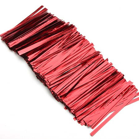 SINGLE WIRE BAG TIES - METALLIC  RED 4 inch