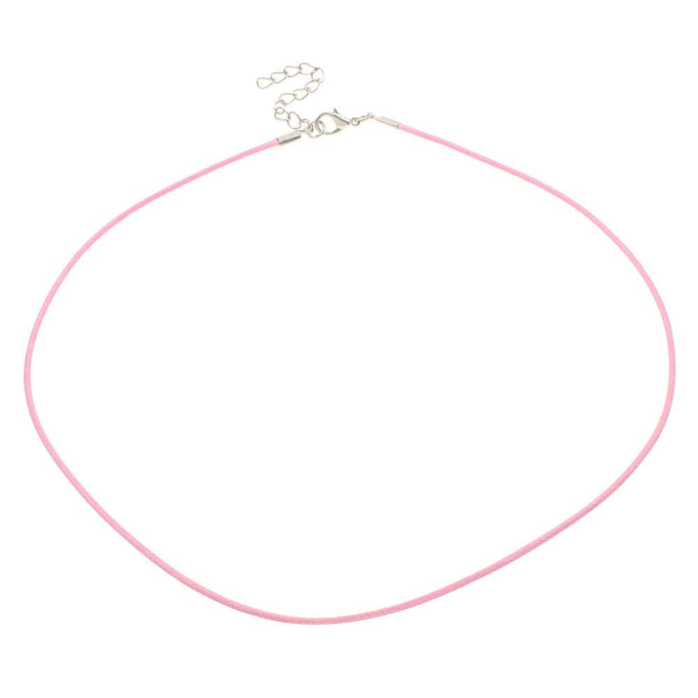 PINK  Waxed Necklace Cord, Waxed cotton Cord, with iron chain, Zinc Alloy lobster clasp, with 4cm extender chain, platinum color plated 1.5mm Approx. 17.5 inch