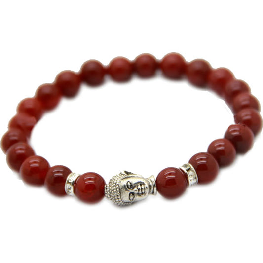 Wrist Mala, Gemstone RED AGATE with Zinc Alloy, Buddha, antique silver color plated, natural & Buddhist jewelry, 8mm Approx. 7inch