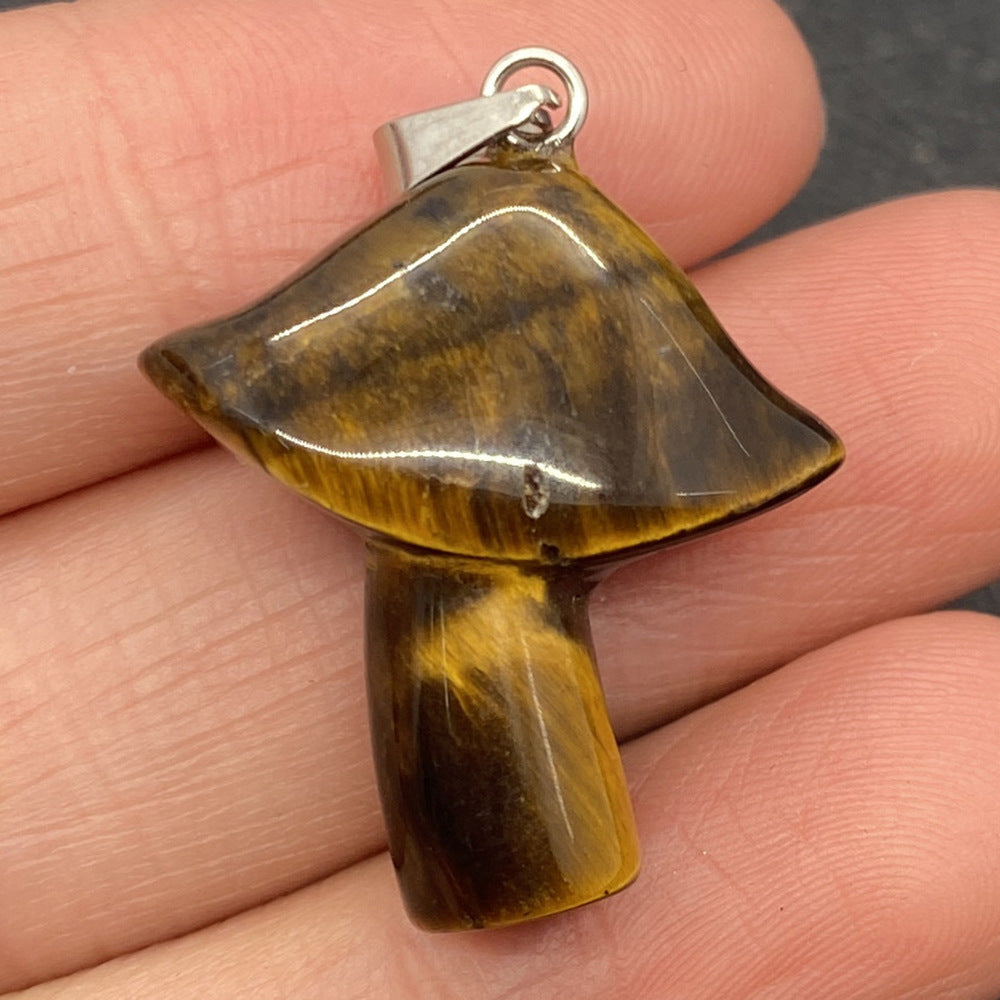 Tigers Eye Gemstone Mushroom Pendant with Brass Silver Color Plated Hole - 22x29mm - China - New1122