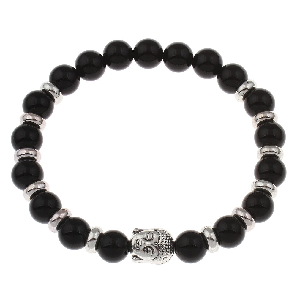 Wrist Mala, Black Agate, with Zinc Alloy, Buddha, antique silver color plated, Buddhist jewelry, 157mm Approx. 6inch
