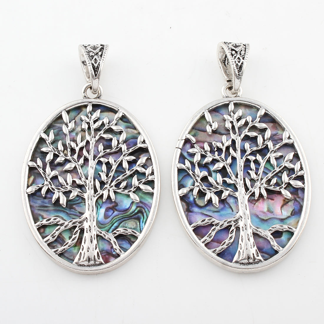 Abalone Shell Tree Of Life Pendant - Antique Silver Colour Plated