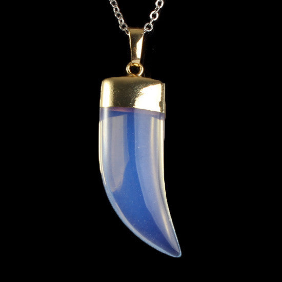 Sea Opal Bear Tooth Pendant - Brass - Gold Colour Plated