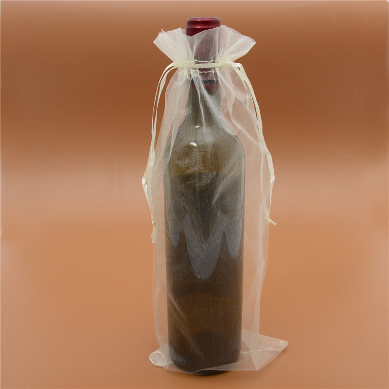 Wine Bottle Bags - Silver 6 x 15 inch - ORGANZA - RECTANGLE with Draw String - 15 x 38cm - Order in 100's - NEW922