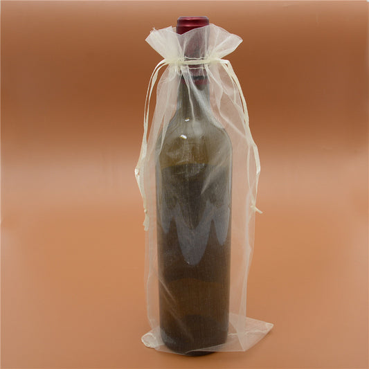 Wine Bottle Bags - Silver 6 x 15 inch - ORGANZA - RECTANGLE with Draw String - 15 x 38cm - Order in 100's - NEW922