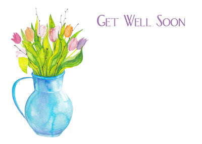 PK/50 - Flora Cards - Get Well Soon - Flowers In A Vase