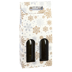Alpine Snowflake (Crystal) 2 WINE Bottle Carriers Linen Embossed - 7 x 3.5 x 15 inch (Order in 30's)