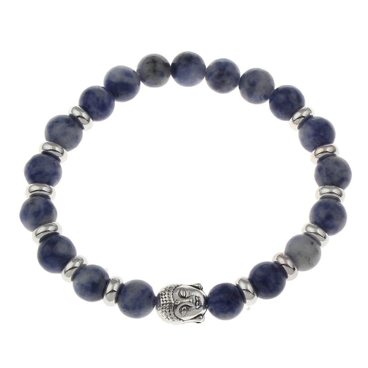 Wrist Mala, Sodalite with Zinc Alloy, Buddha, antique silver color plated, Buddhist jewelry, 157mm Approx. 6inch