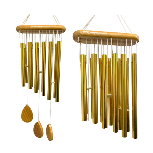 GOLD METAL AND WOOD 12 PIPE - 18 X 5.5 INCH - WIND CHIME