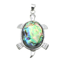 Abalone Shell Turtle Pendant - Silver Color Plated - 28.5x47x3mm - Add a black cord necklace BC-G05008