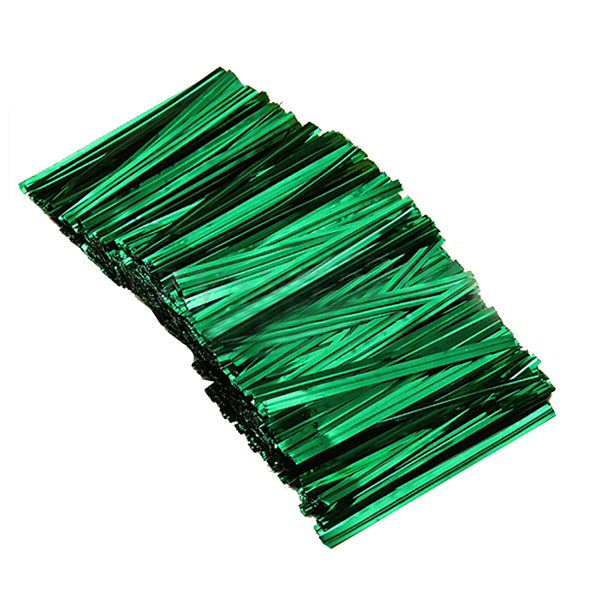 SINGLE WIRE BAG TIES - METALLIC  GREEN 4 inch