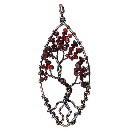 Tree Of Life Pendant - Brass with Garnet Gemstone, Antique Copper Plated