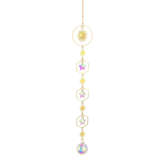 K9 Aura Crystal Hanger Suncatcher Color Sun Moon & 3 Stars - 15 inch - China - NEW423