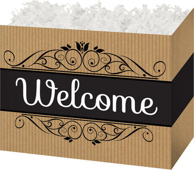 Welcome Kraft Stripes Basket Box - Large - 10 1/4 x 6 x 7 1/2 inches deep (order in 6's)