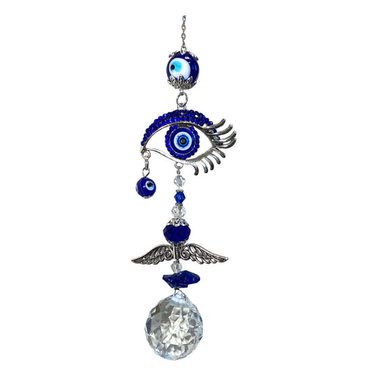 Evil Eye Hanger with K9 Crystal Ball and Blown Glass Eyes - Suncatcher - 13 inch - China - NEW123
