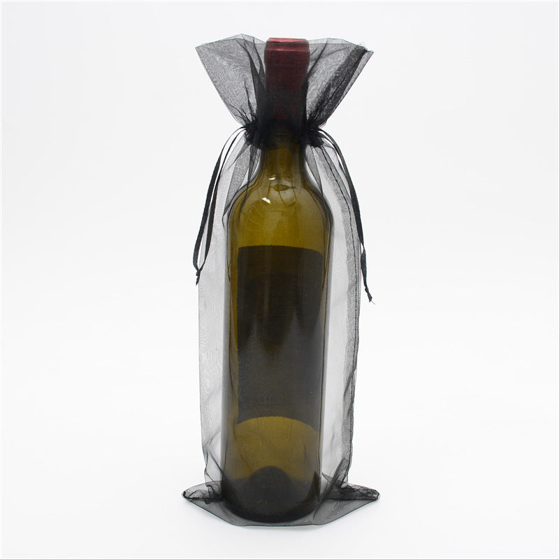 Wine Bottle Bags - Black 6 x 15 inch - ORGANZA - RECTANGLE with Draw String - 15 x 38cm - Order in 100's - NEW922