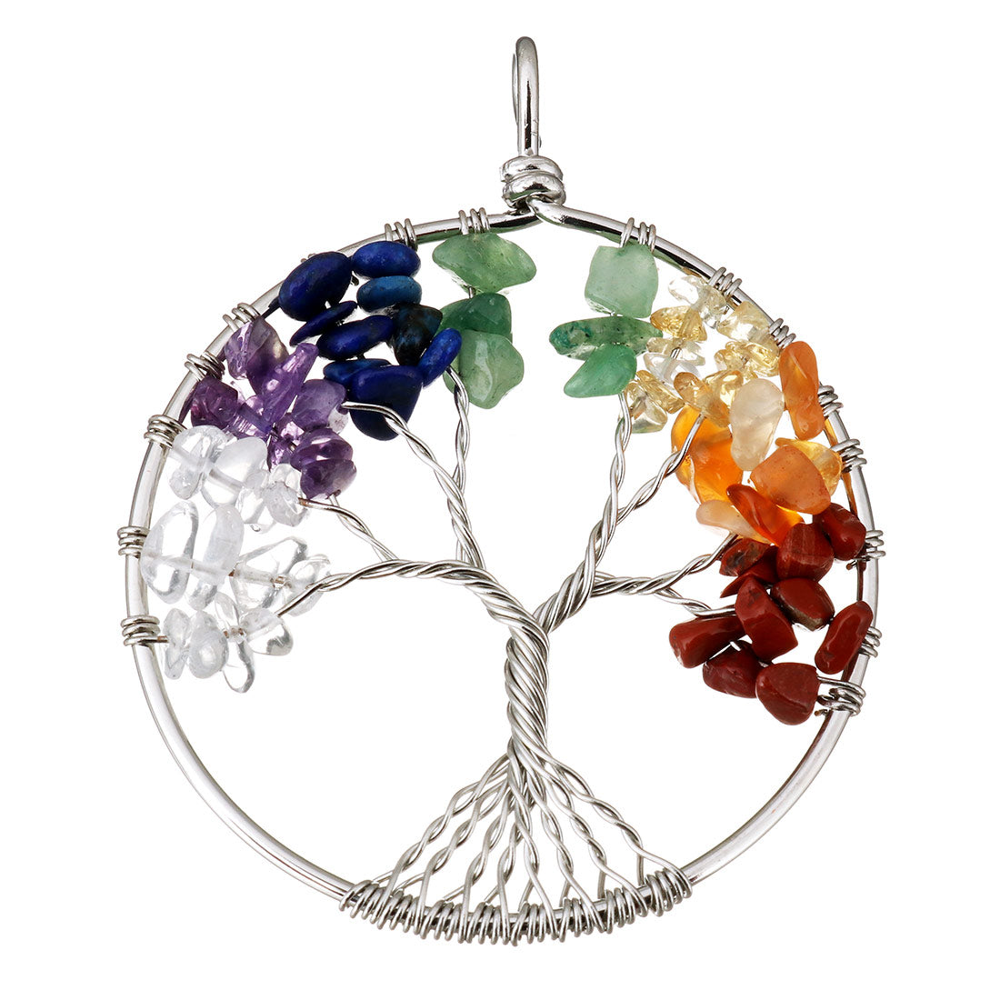 Mixed Gemstone Tree Of Life Pendant - Brass - Plated - Round - 50 x 62 x 7 mm
