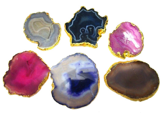 Agate Slice Coaster with Gold - Assorted Colors 3 to 4 inch 100 grams - India