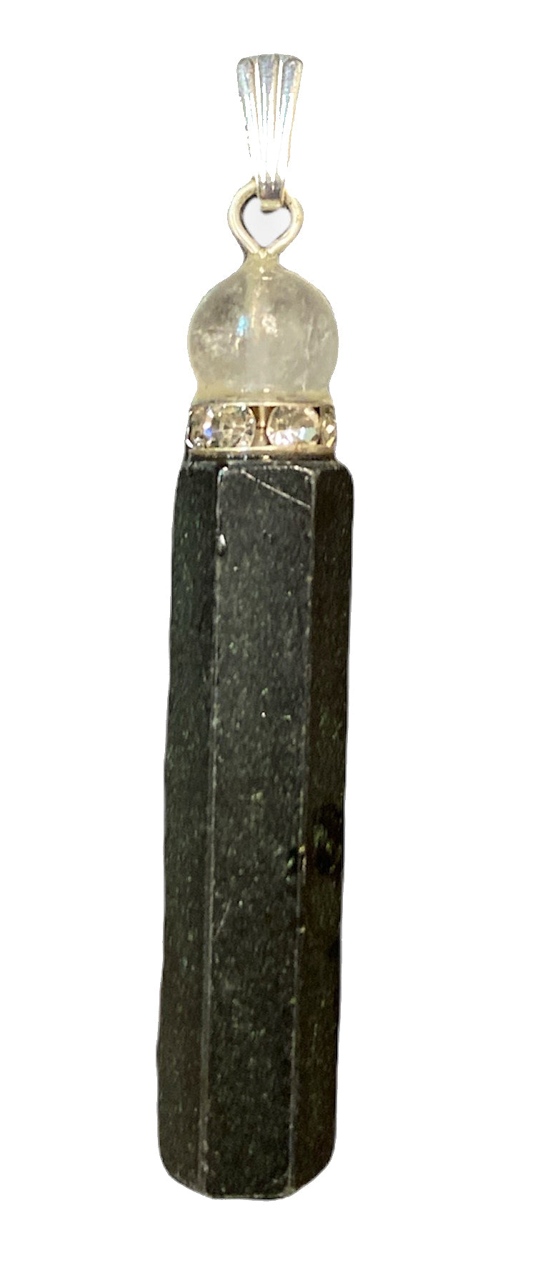 Black Tourmaline Pencil Point Pendant with Sphere & Diamond Ring - 40mm 20g - NEW1021