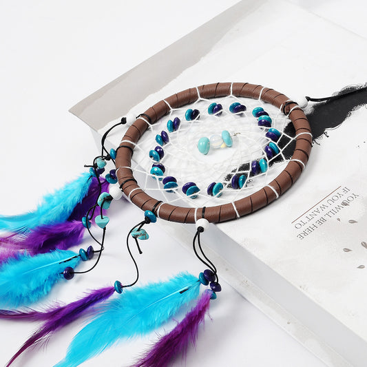 Fashion Dream Catcher Feather with Cotton Thread & Velveteen - Blue - 110x310mm