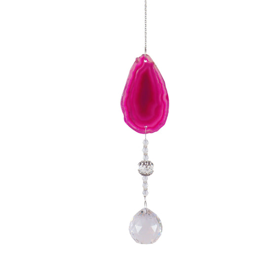 K9 Pink Agate Slice Crystal Hanger Suncatcher - 15.5 inches long - NEW523