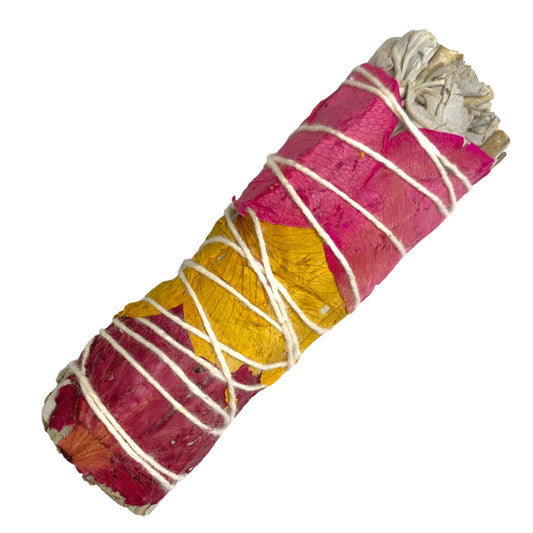 White Sage with Rose Petals - Mixed Colors - 4 inch Sticks bulk - no packaging