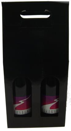 Glossy BLACK  Double WINE Bottle Carriers 750ml CORRUGATED (40 per inner 80 per master case)