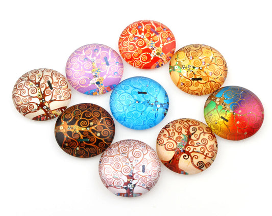 Time Gem Glass Cabochon Flat Round - Tree of Life - Mixed Colors 20mm