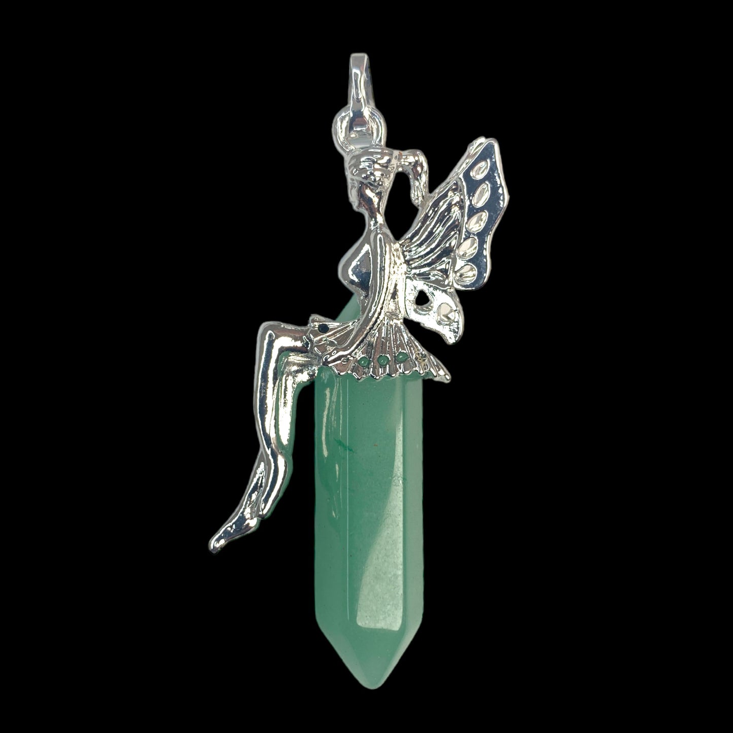 Fairy Design Terminated Pendant - Green Aventurine - Silver Color Plated Metal - 50mm - China - NEW1022