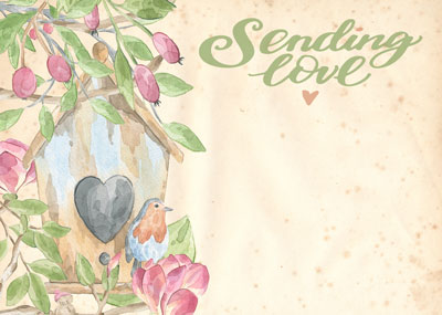 PK/50 - Flora Cards - Sending Love - Flowers & Bird