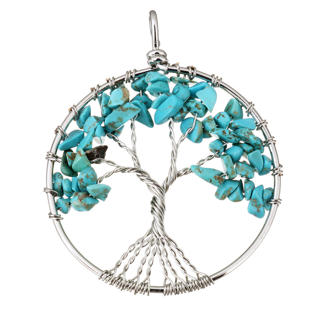 Green Turquoise Tree Of Life Pendant - Brass - Plated - Round
