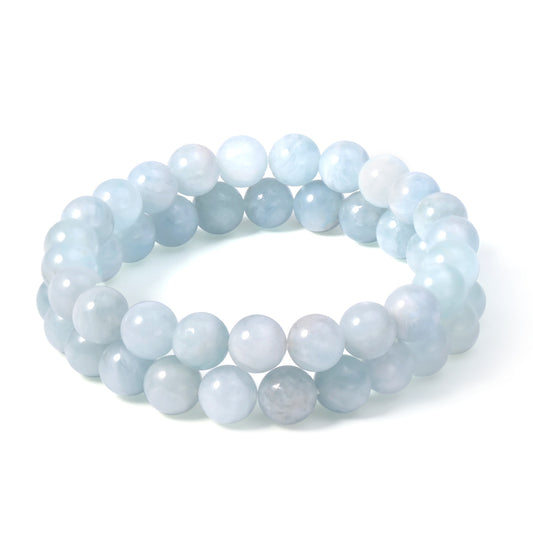 Aquamarine Bracelet Polished - 8mm Beads -Approx 7.5 Inch