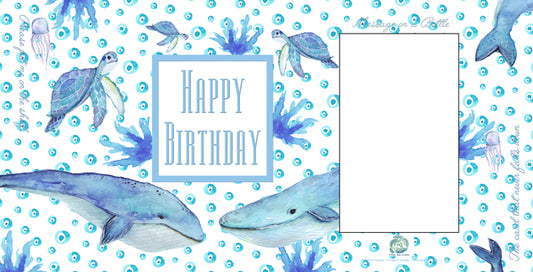 FROMME BOTTLE GREETING CARDS - HAPPY BIRTHDAY - SHARKS - 29.5CM X 14.5CM - GIFT TAG