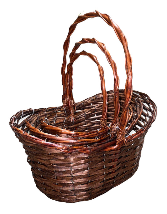 Kit of 12 Oval Split Willow Baskets - 14 & 12 & 9.5 inch with Basket Bags - Filler & Pull Bows