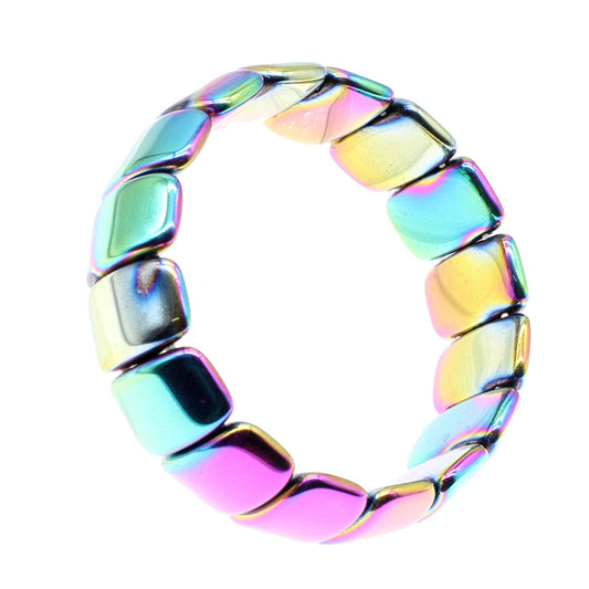 Magnetic Hematite Square Polished Bracelet Rainbow Aura - 19x12x5mm beads 23cm - China - NEW1122