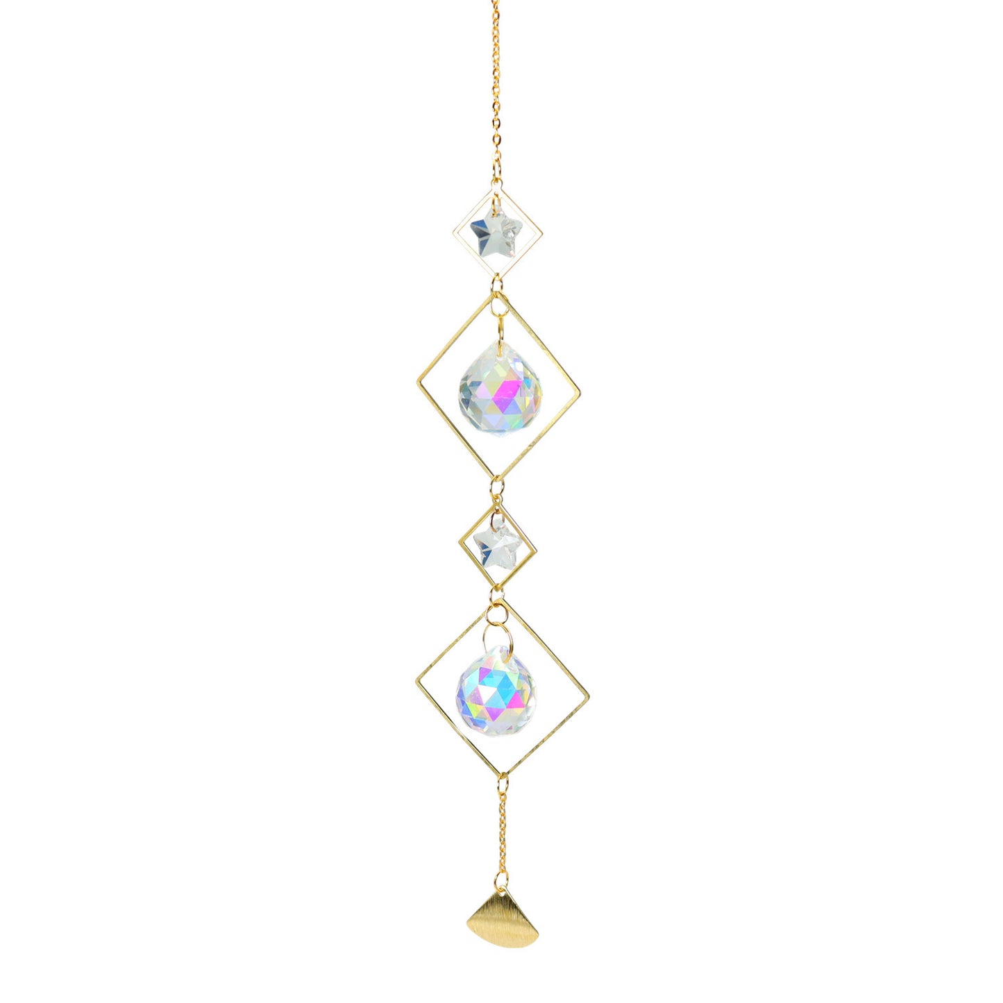 K9 Aura Crystal Hanger Suncatcher 2 Moons 2 Stars Brass Color  - 16 inch - China - NEW922