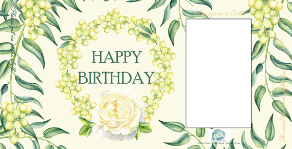 FROMME BOTTLE GREETING CARDS - HAPPY BIRTHDAY - GREEN FLORAL - 29.5CM X 14.5CM - GIFT TAG