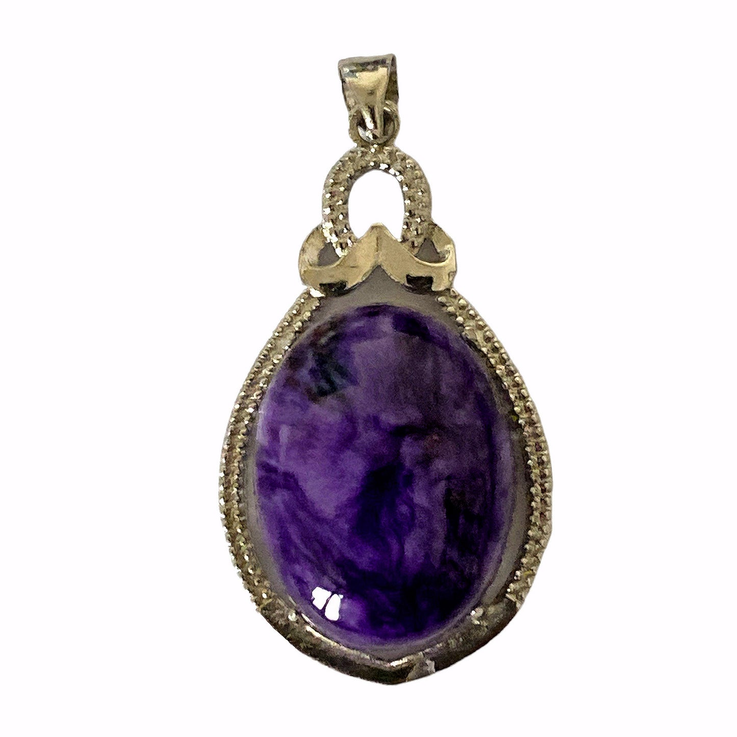 Charoite Oval Pendant - Silver Color Plated Metal - 40x20x10mm - China - NEW922