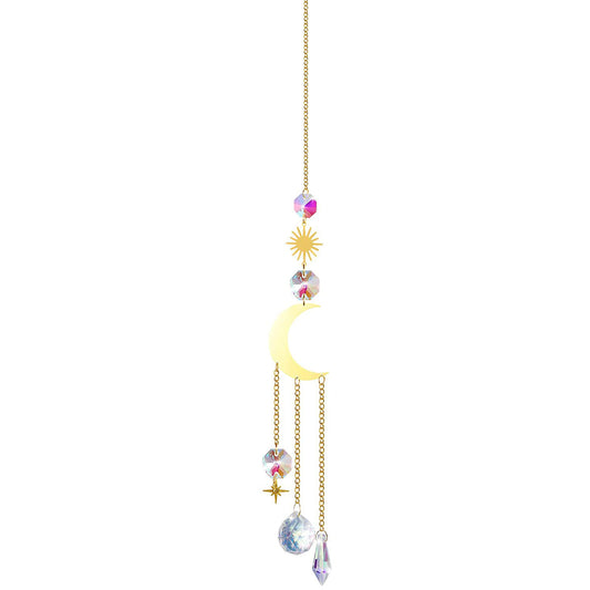 K9 Aura Crystal Hanger Suncatcher Crescent Moon Full Moon Star Brass Color - Long inch - China - NEW911