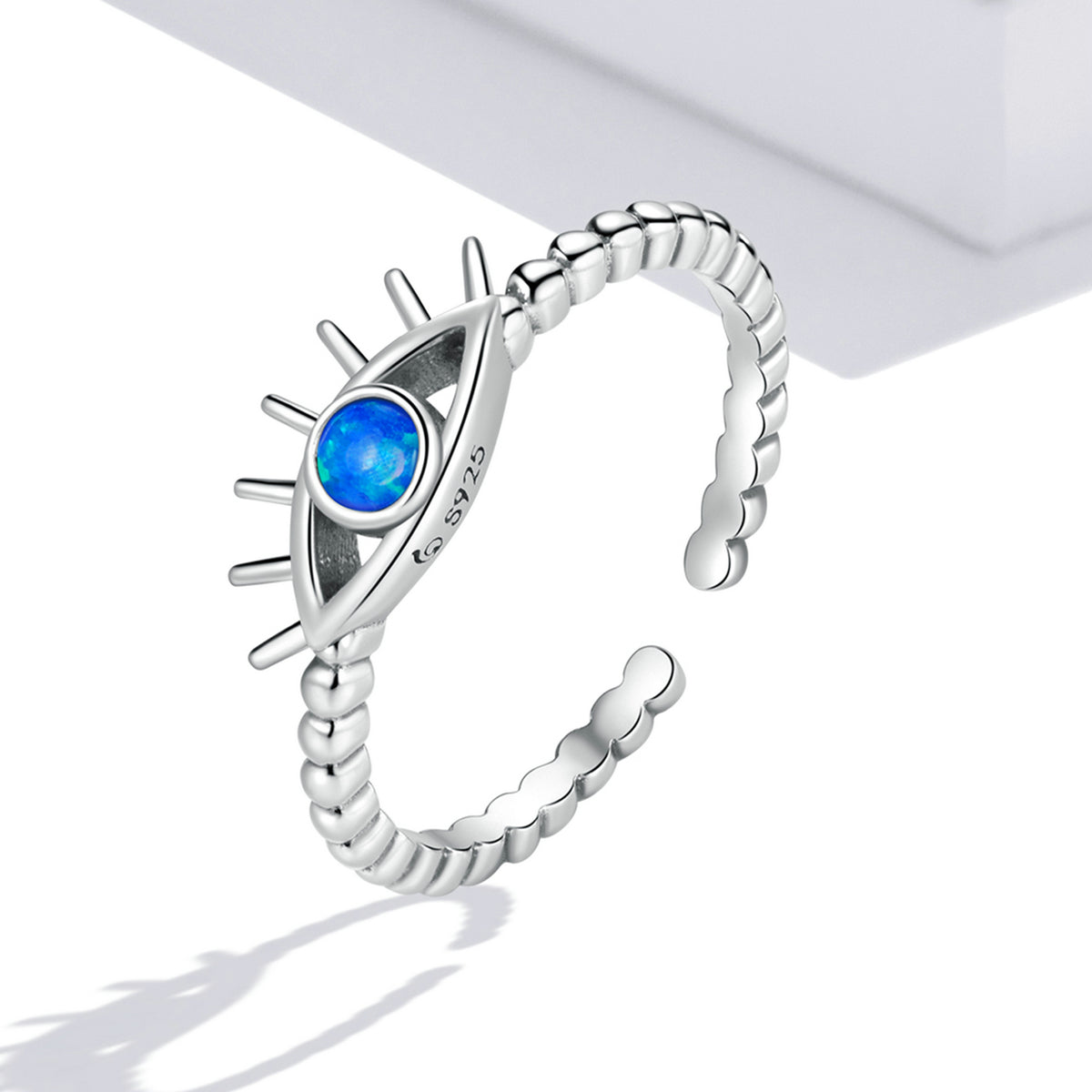 Evil Eye Adjustable Ring - Sterling Silver 925 - Blue Opal Like - NEW622
