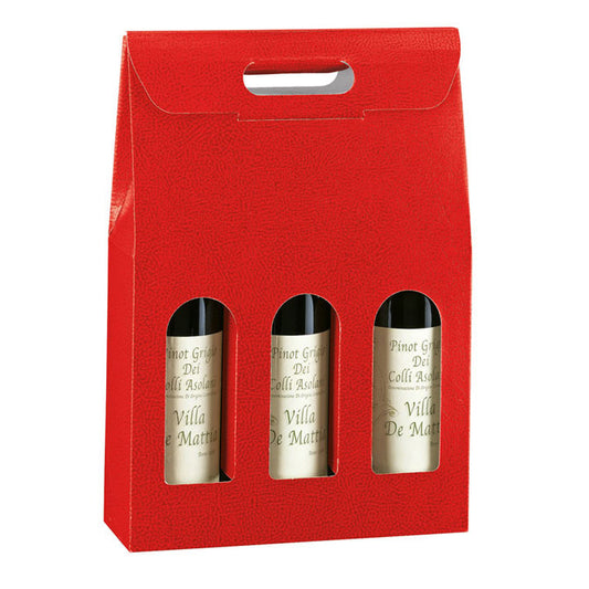 Red Pelle Rosso Pebbled Textured 3 Bottle Carriers 10-5/8 x 3.5 x 15 inch (Order in 30's)