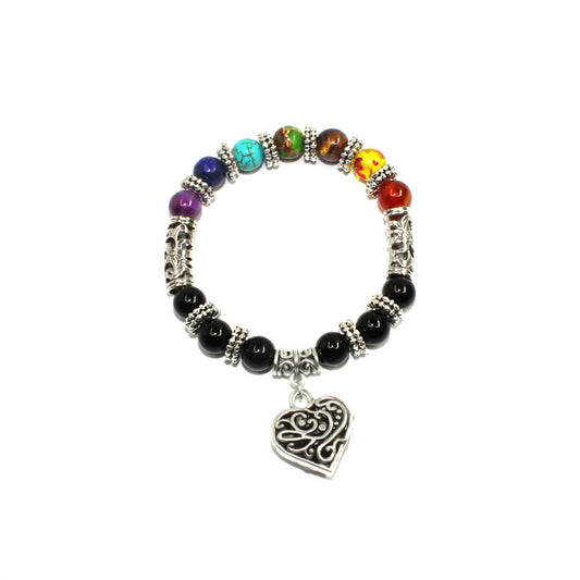 Chakra Gemstone Bracelet with Heart Charm - 8mmSmooth B0116