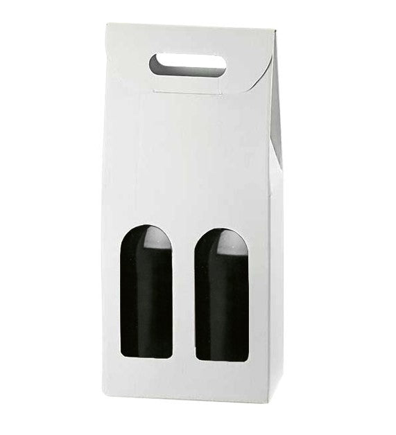White on Kraft - (Bianco Eco) Smooth Finish - Double WINE BOTTLE Carrier CORRUGATED BOX - (Order in 30's)