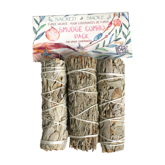 Pack of 3 Assorted Smudge Sticks - 2 x White Sage 1 x Blue Sage Bagged with Header